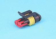 Small 2 way sealed connector female. Red sec. lock.