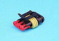 Small 3 way sealed connector female. Red sec. lock.