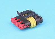 Small 4 way sealed connector female. Red sec. lock.
