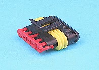 Small 5 way sealed connector female. Red sec. lock.