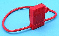 Red Inline 30A fuse holder with splashproof cover