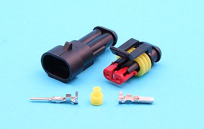 Small 2 way sealed connector kit. Red secondary lock.