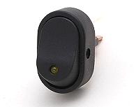 Oval LED rocker switch. On/off. 16A at 12v DC. Amber.
